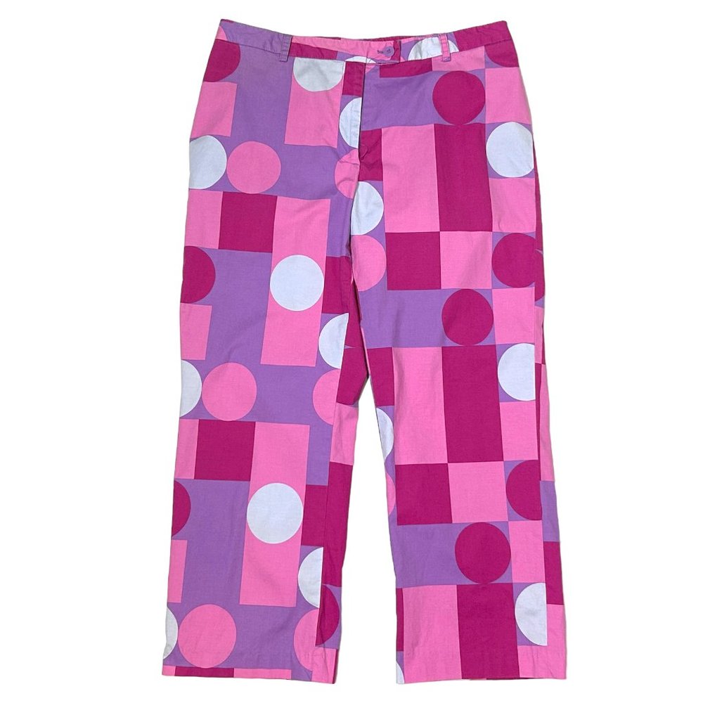 Vintage Esprit Womens 11 / 12 Pink Purple Geometric Stretch Flat Front Pants